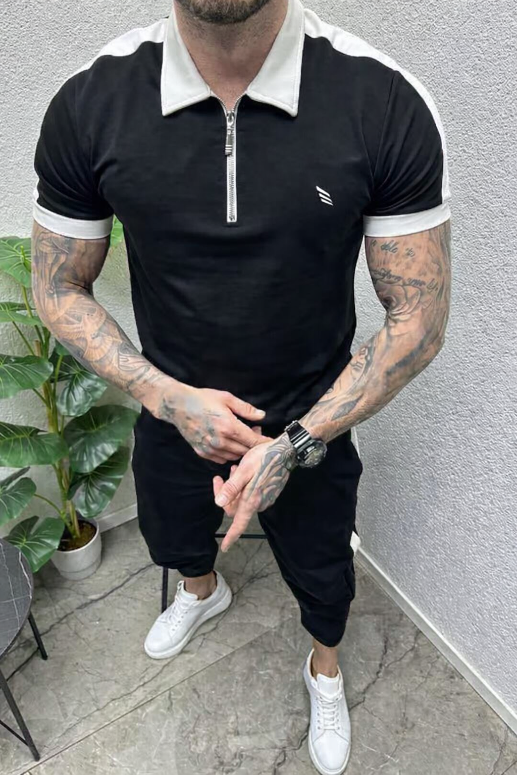 Men’s Zip Style Contrast Color Tracksuit – Dry Fit Sportswear