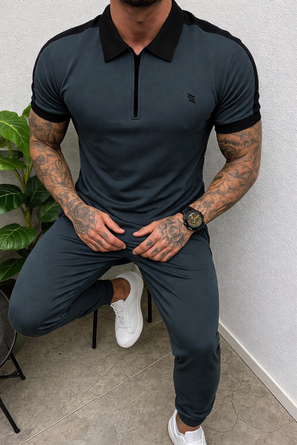Men’s Zip Style Contrast Color Tracksuit – Dry Fit Sportswear